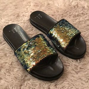 Sequence slides sandals shoes teens adult black